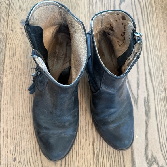 John Fluevog Black and Brown Ankle Boots with Side Zippers - Picture 2 of 4